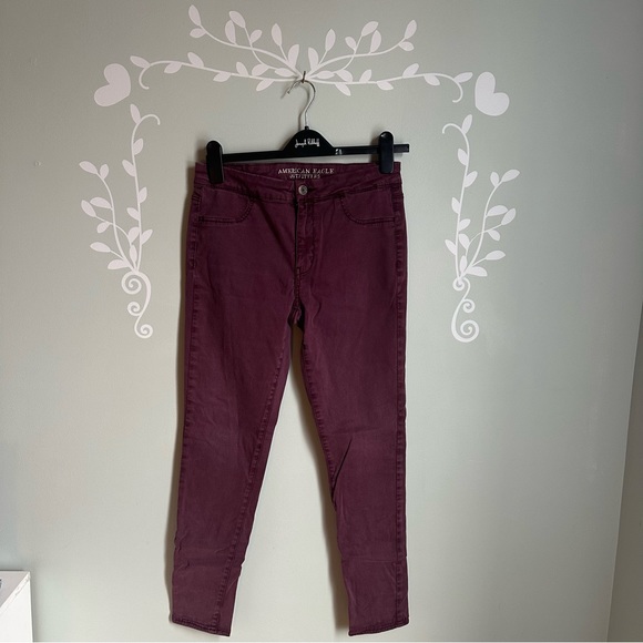American Eagle Burgundy Super Stretch Jeggings in size US 10 - Picture 1 of 7